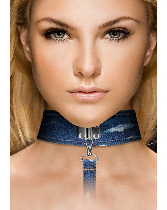 Denim Collar - With Leash - Roughened Denim Style 