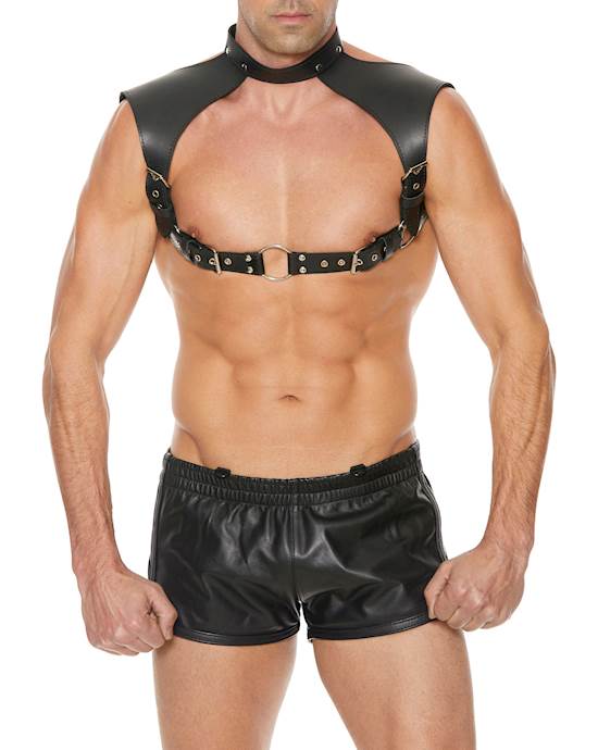 Men Leather Harness with Neck Collar