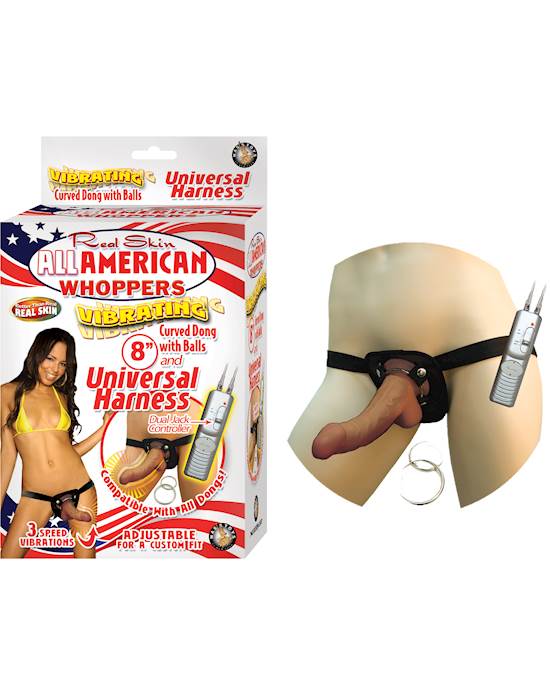 American Whoppers Vibrating Dong With Universal Harness - 8 Inch