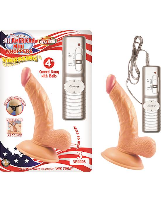 Nass Toys All American Whoppers Vibrating Curved Dildo With Balls - 4 Inch