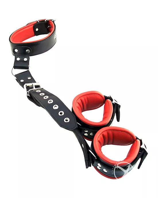 Rouge Leather To Neck Wrist Restraints