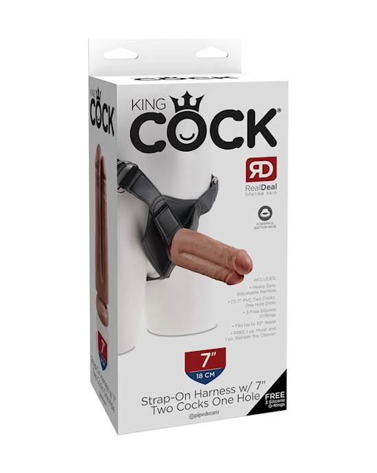 King Cock Strap On Harness With 7 Inch Two Cocks One Hole