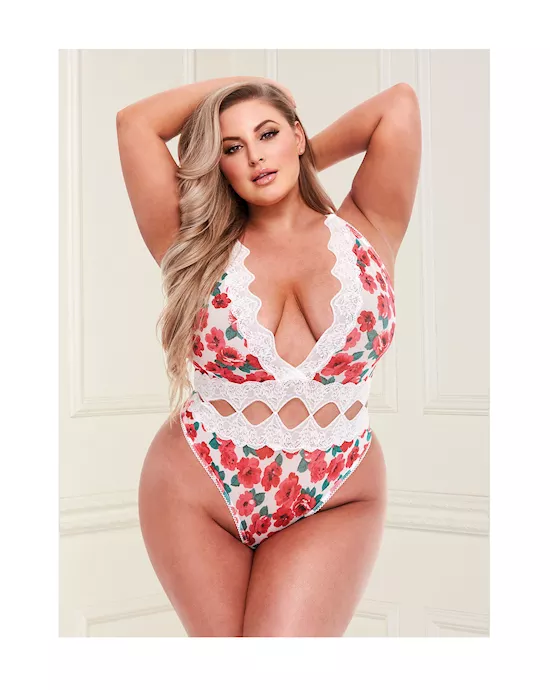 Floral and Lace Diamond CutOut Teddy