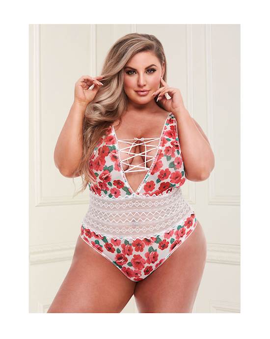 Floral and Lace TieFront Teddy
