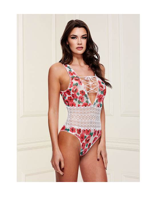Floral And Lace Tie-front Teddy