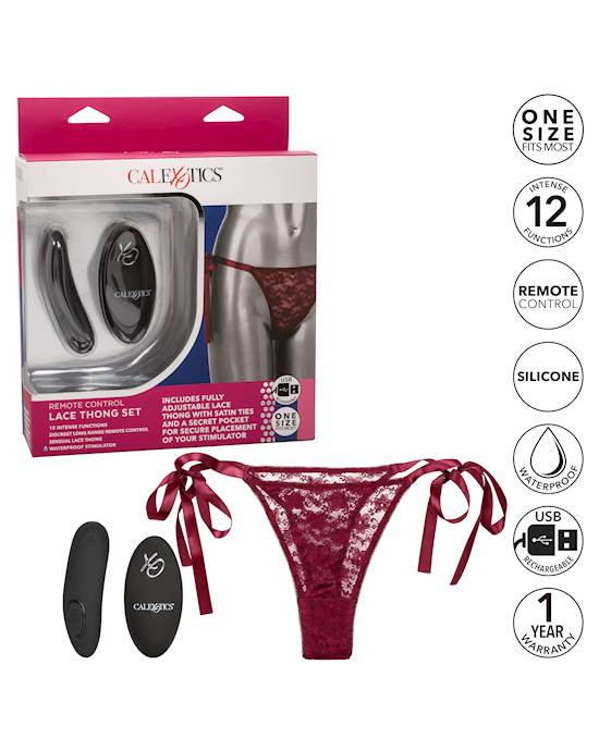 Remote Control Lace Thong Set - One Size