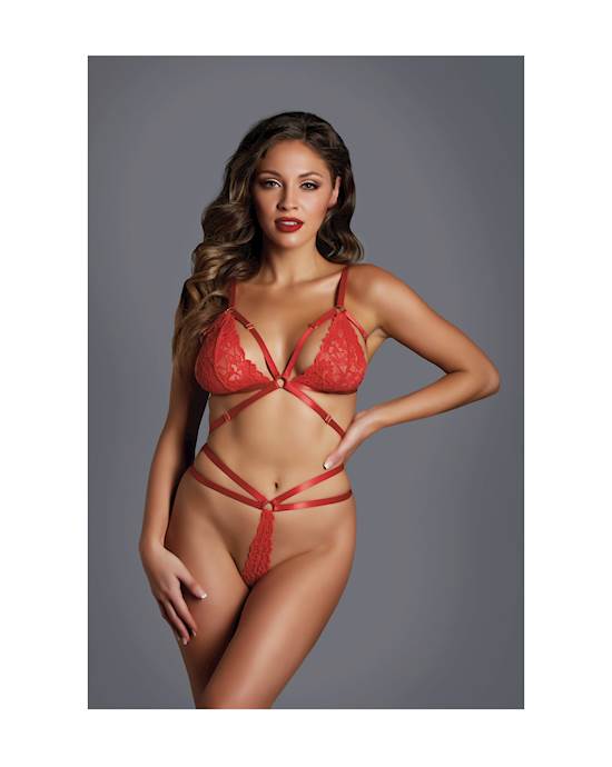 The Flame Strappy Lace Bra  Thong Set