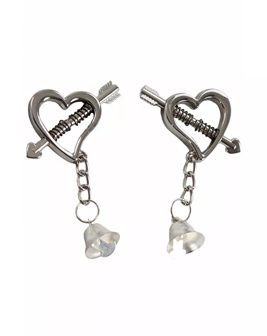 Heart Spring Secured Nipple Clamps with Bell