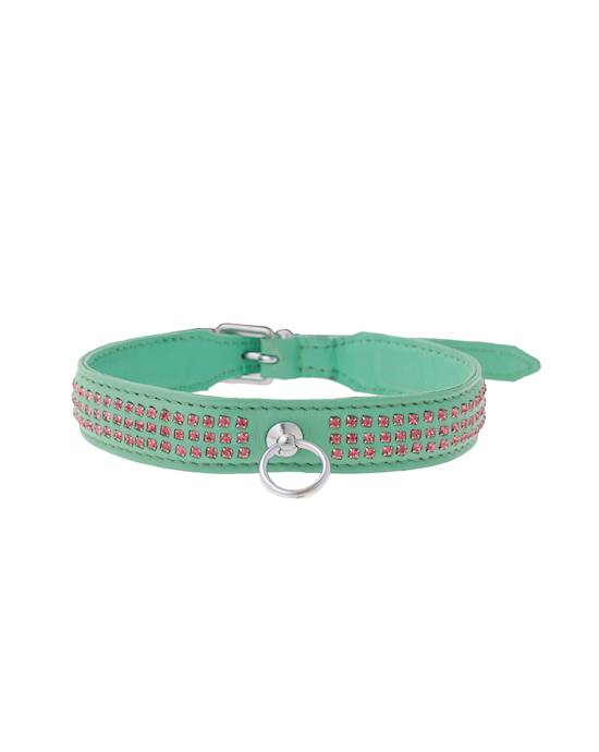 Bound X Green Collar With Pink Rhinestones