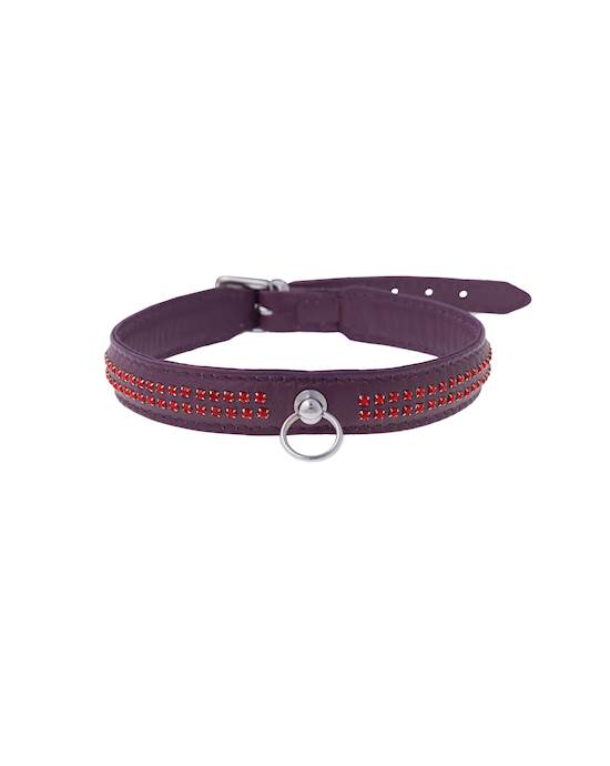 Bound X Purple Collar With Red Rhinestones - Two Rows