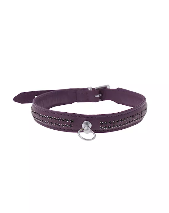 Bound X Purple Collar With Black Rhinestones  Two Rows