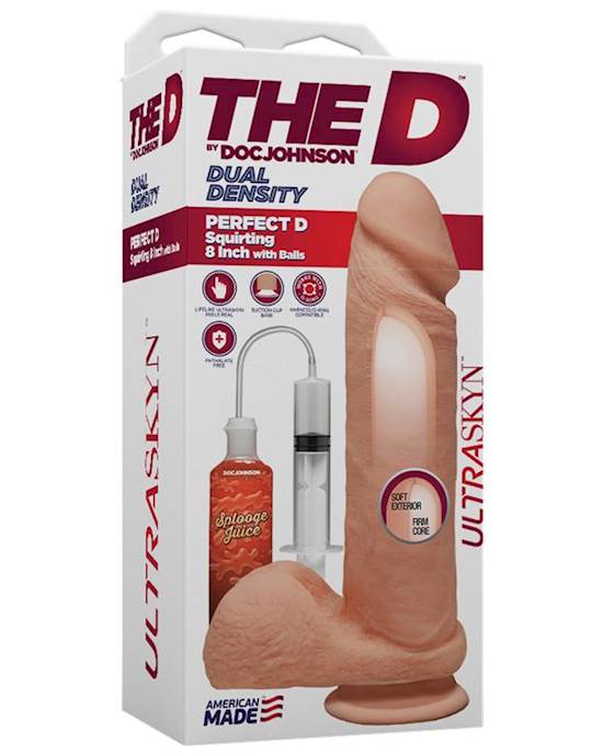 The D Perfect D Squirting 8 Inch With Balls Ultraskyn Vanilla