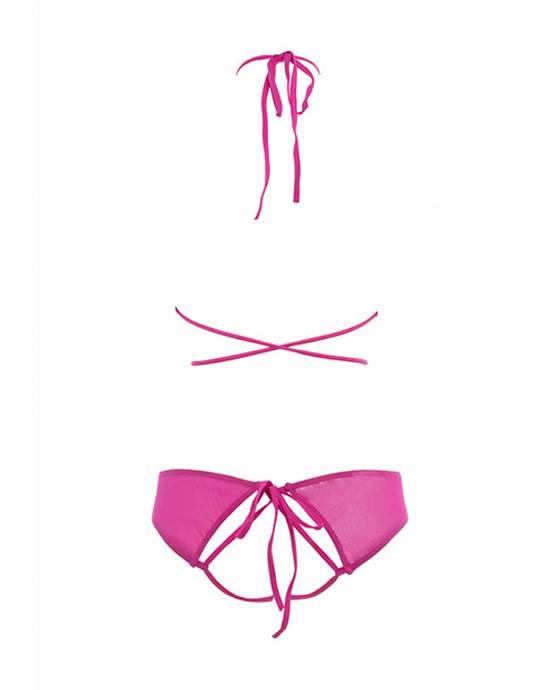Allure Marley Mesh Peek A Boo Top & Open Panty Hot Pink L/xl