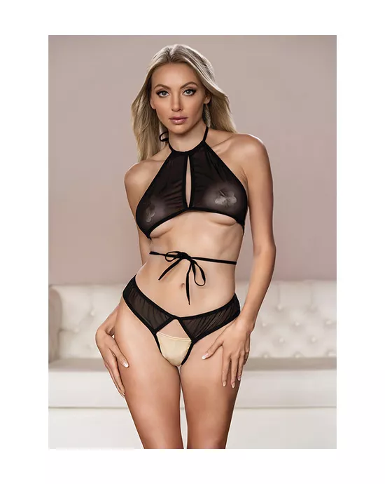 Allure Marley Mesh Peek A Boo Top  Open Panty