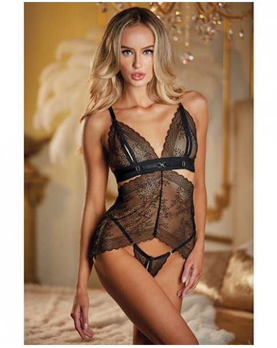 Allure Lace Peek A Boo Chemise amp Ouverte Gstring Black Os