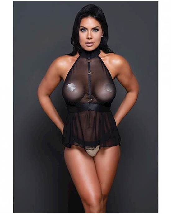 Adore Be My Baby Sheer Mesh Harness Babydoll amp Open Panty Black Os