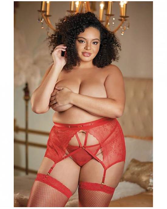 Allure High Waisted Lace Garter amp Gstring Red Qn