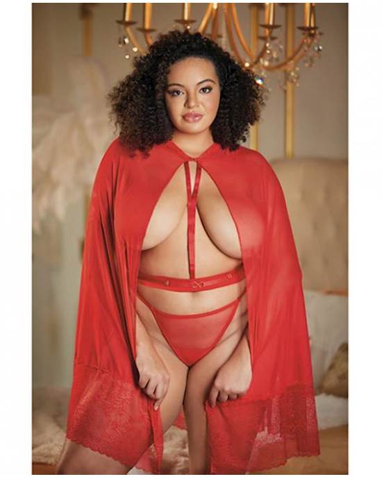 Allure Lace & Mesh Cape W/attached Waist Belt (G-string Not Included) Red Qn