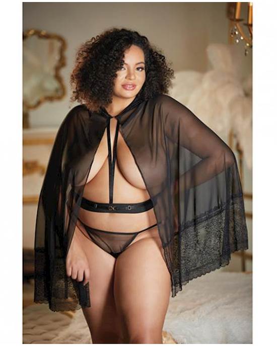 Allure Lace & Mesh Cape W/attached Waist Belt (G-string Not Included)