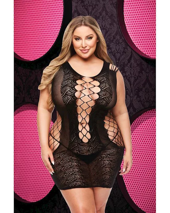 Lace And Fishnet Halter Dress  Black  Q ENV