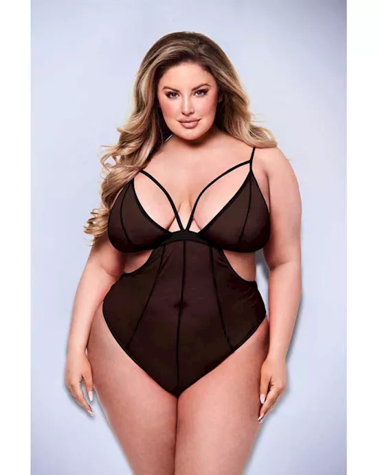 Baci Sexy Crotchless Mesh Teddy  Black  Q BX
