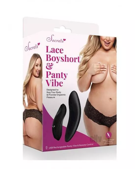 Secret Lace Boyshort Remote Qs Black