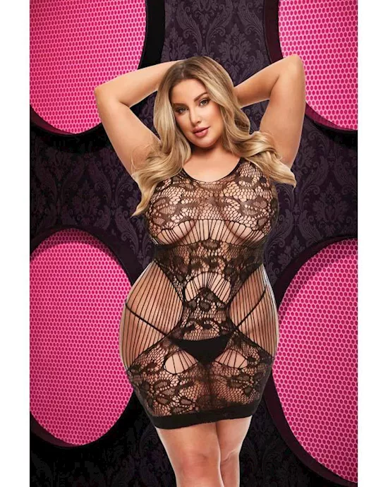 Lace Cut Out Mini Dress  Black  Q ENV