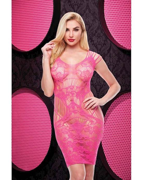Lace Cut Out Mini Dress - Hot Pink Env