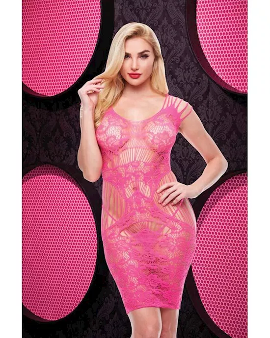 Lace Cut Out Mini Dress  Hot Pink ENV
