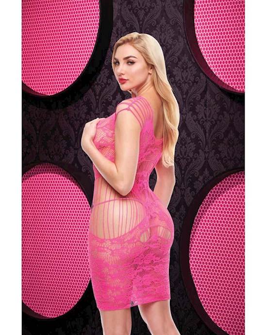 Lace Cut Out Mini Dress - Hot Pink Env