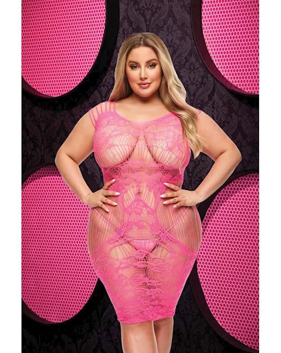 Lace Cut Out Mini Dress  Hot Pink  Q ENV