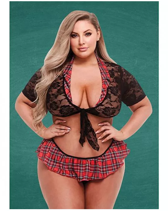Teacher039s Pet Schoolgirl Lace Top Tie amp Skirt Blackred Qn