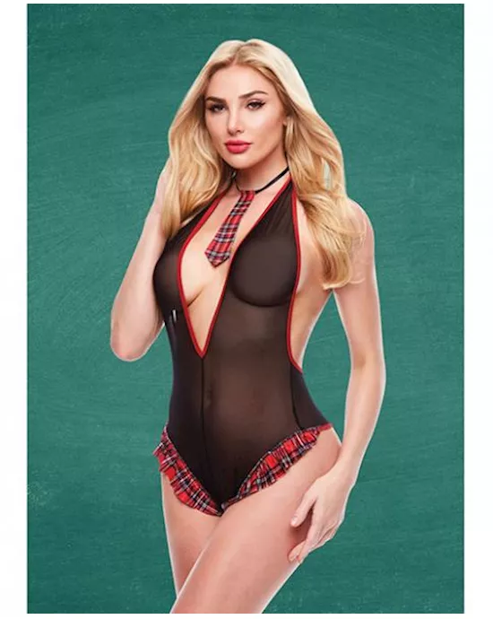 Teacher039s Pet Schoolgirl See Thru Crotchless Teddy Wtie Blackred Sm