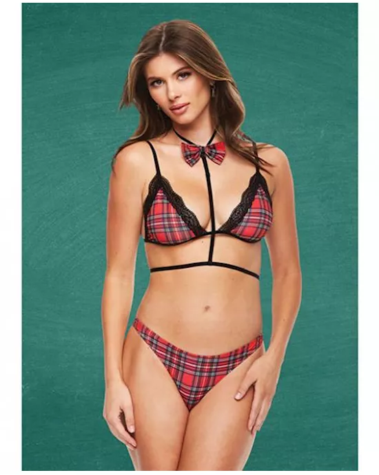 Teacher039s Pet Baddie Schoolgirl Top Wbow Tie amp Panty Redblack Ml