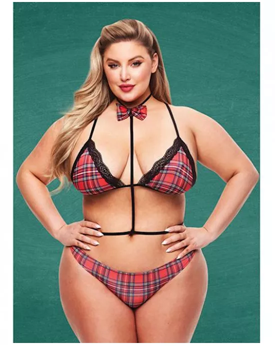 Teacher039s Pet Baddie Schoolgirl Top Wbow Tie amp Panty Redblack Qn