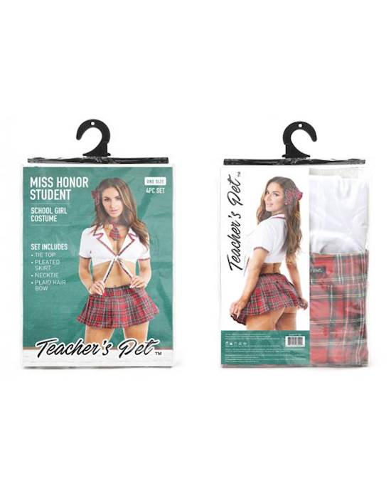 Teacher's Pet Ms Honor Student School Girl Tie Top, Pleated Skirt, Neck Tie & Hair Bow Red O/s