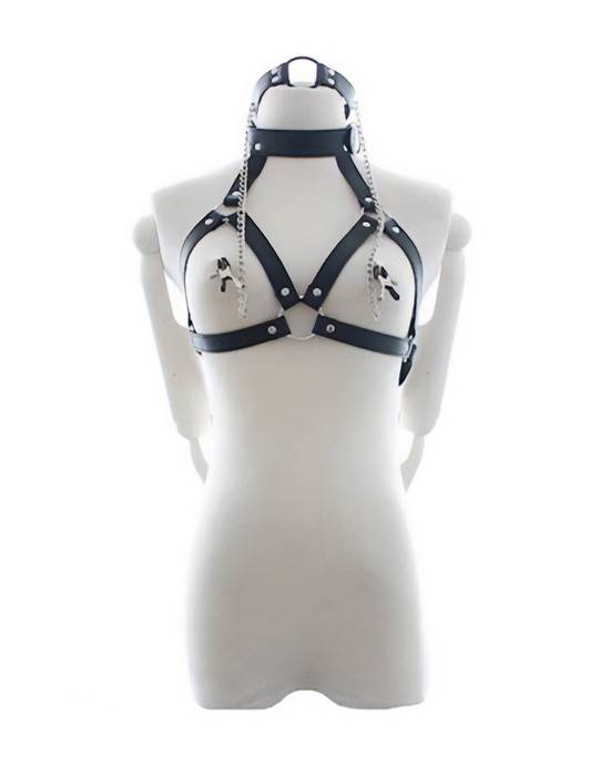 KinKi Bondage Harness with Nipple Clamps