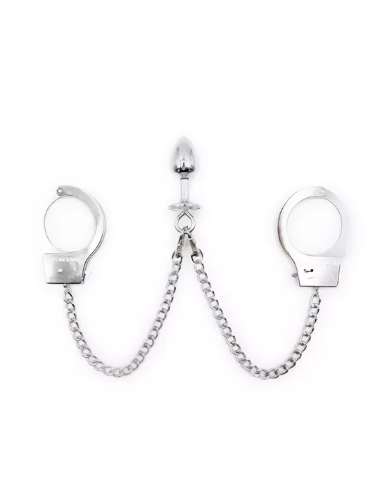 KinKi Metal Handcuffs with Butt Plug
