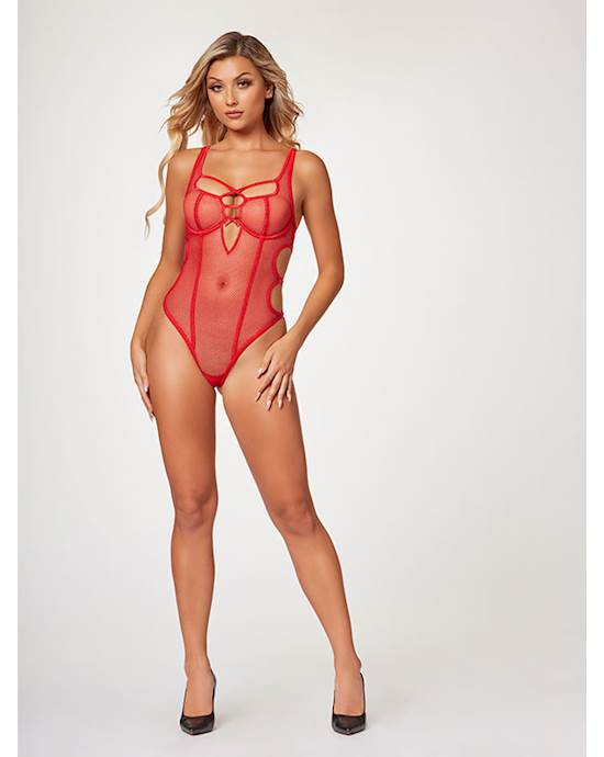 Nothing But Net Fishnet Teddy  Stm-11495-red-m