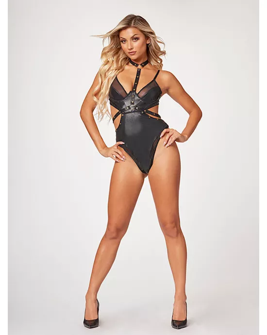 Midnight Love Vegan Leather Two Piece Teddy Set STM11524BlackS