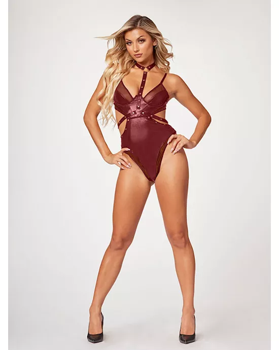 Midnight Love Vegan Leather Two Piece Teddy Set STM11524WineL