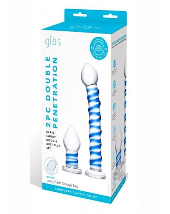 Swirly Dildo And Buttplug Set Clear/blue