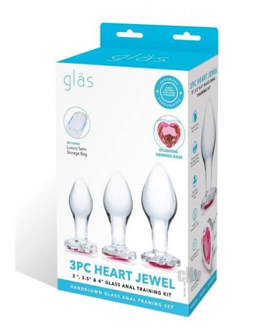 Heart Jewel Glass Anal Training 3pc Clr