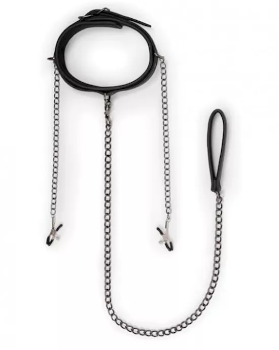 Easy Toys Lead amp Nipple Clamps Collar Restraint Set Black