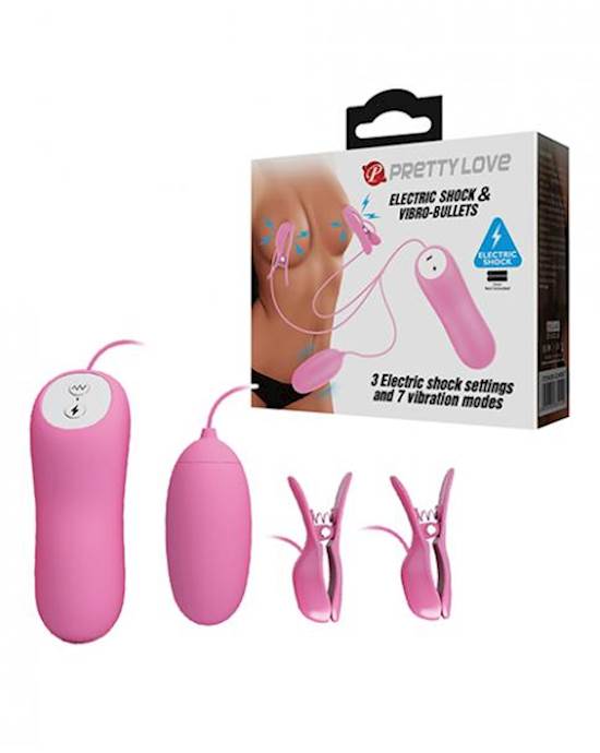 Pretty Love Electric Shock Vibro Nipple Clamps amp Bullet  Pink
