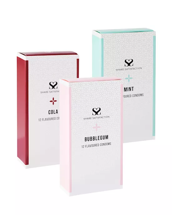 Share Satisfaction Candy Flavoured Condoms  3 x 12 Pack