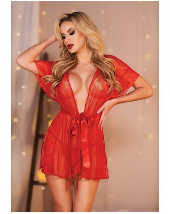 Allure Leah Lace & Mesh Open Side Cover Up Red O/s