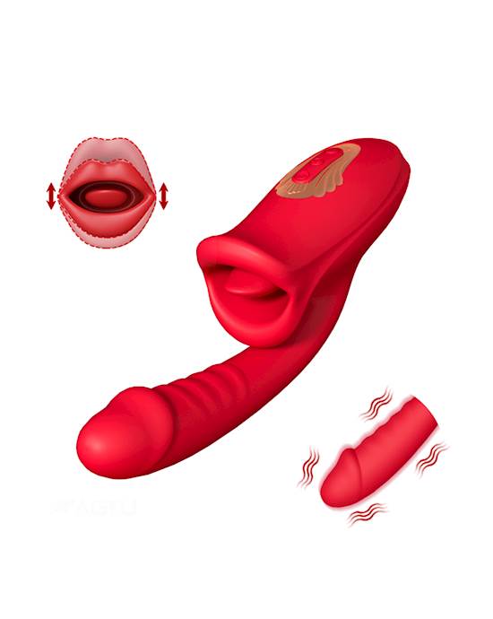 Dual Stimulation Vibrator With Licking Tongue And Realistic Dildo