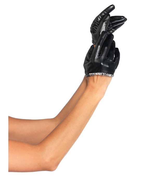 Faux Leather Cropped Glove W Stud