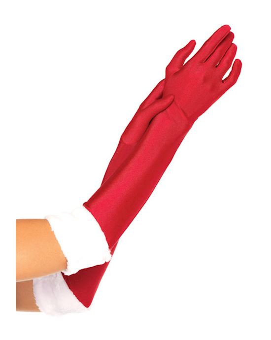 Santas Satin Faux Fur Trim Gloves
